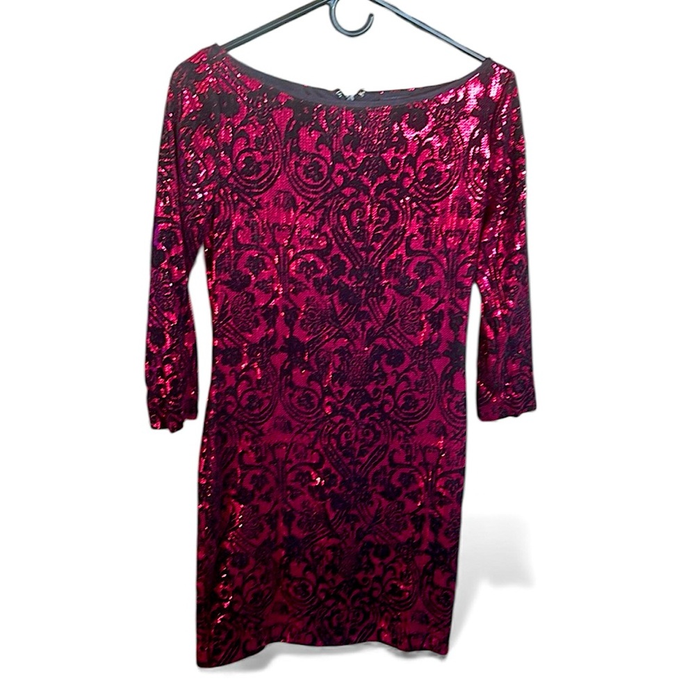 Just Cavalli Black and Red Patterned Long Sleeve Dress